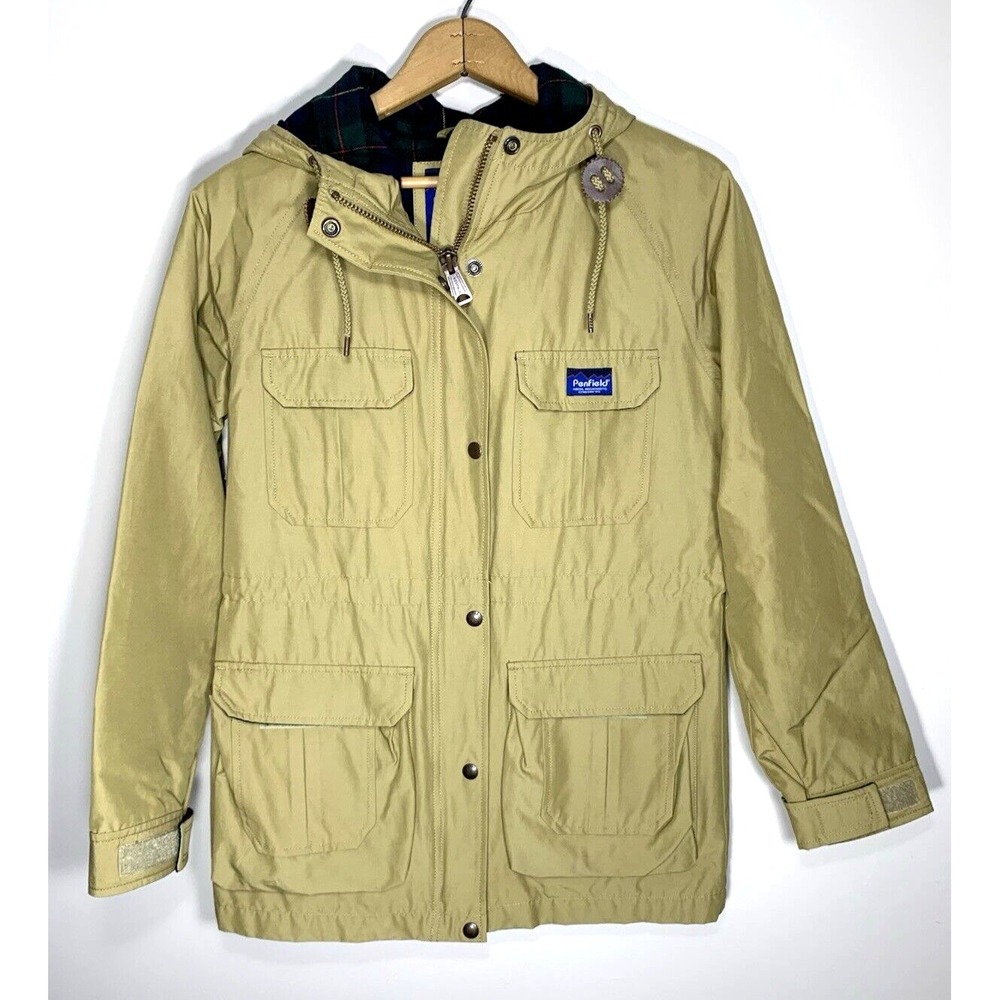 Penfield Hudson Rain Jacket Mens Small Tan‎ Flannel Lined Hood Parka Pockets